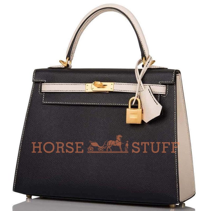 Hermès Kelly Sellier 25 Special Order HSS Black / Craie Epsom BGHW