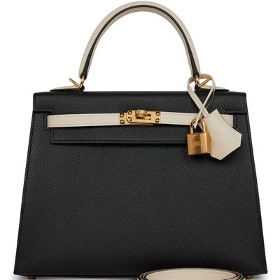 Hermès Kelly Sellier 25 Special Order HSS Black / Nata Epsom GHW