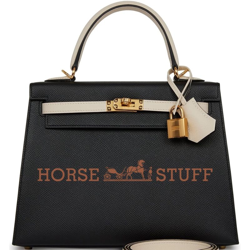 Hermès Kelly Sellier 25  Special Order HSS Black / Nata Epsom GHW