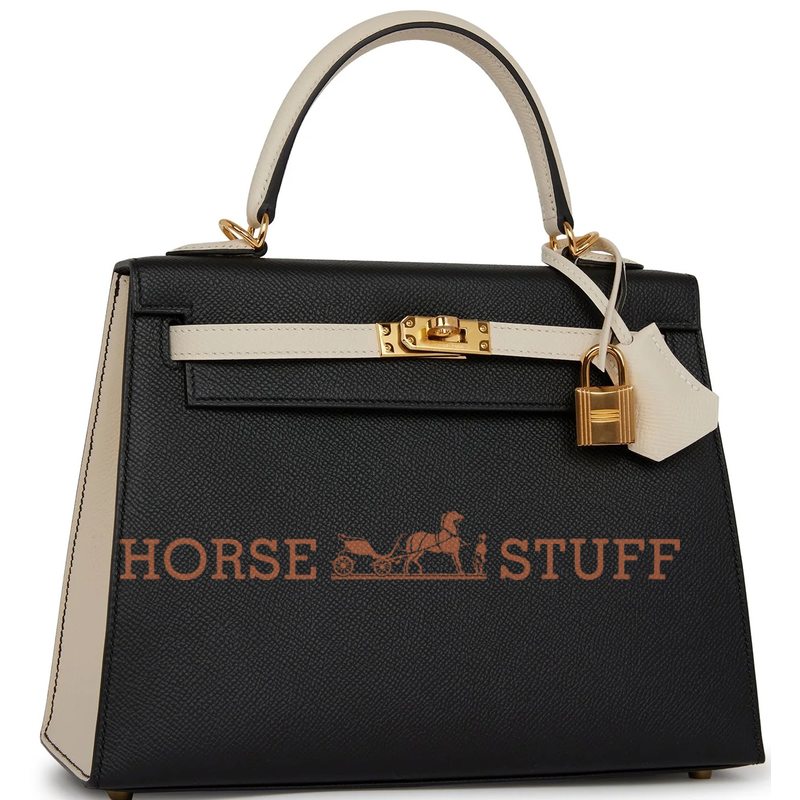 Hermès Kelly Sellier 25 Special Order HSS Black / Nata Epsom GHW