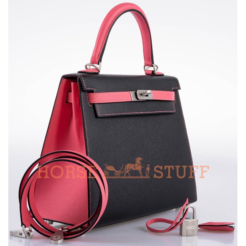 Hermès Kelly Sellier 25 Special Order HSS Black / Rose Azalee Epsom BPHW