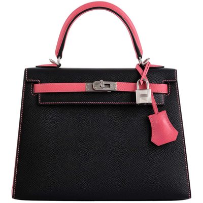 Hermès Kelly Sellier 25 Special Order HSS Black / Rose Azalee Epsom BPHW