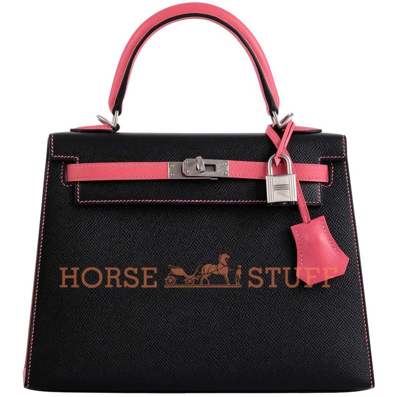 Hermès Kelly Sellier 25 Special Order HSS Black / Rose Azalee Epsom BPHW