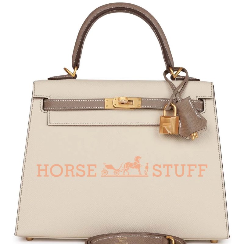 Hermès Kelly Sellier 25 Special Order HSS Craie / Gris Asphalt Epsom BGHW