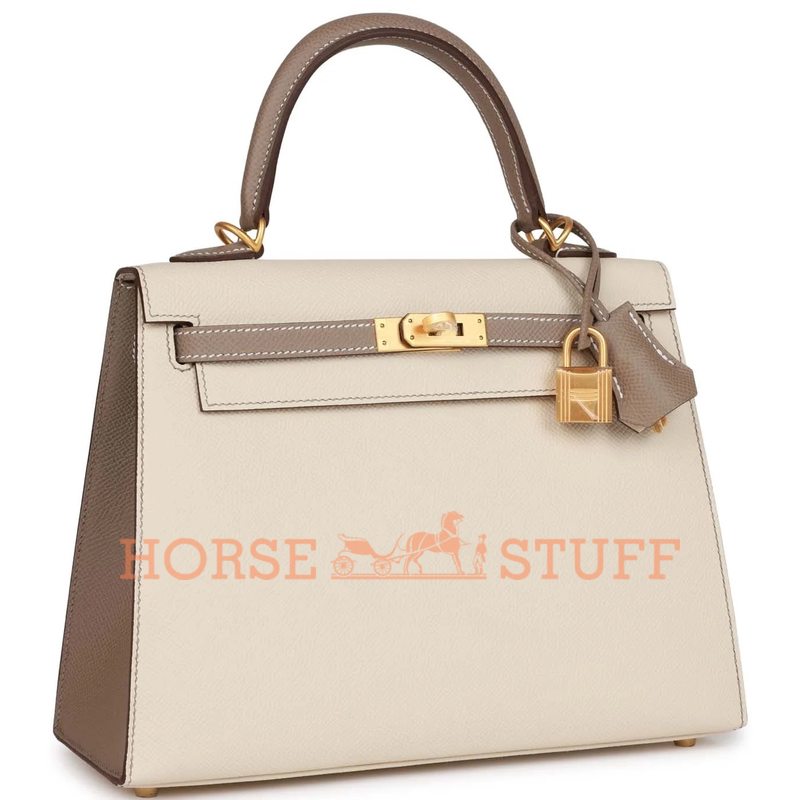 Hermès Kelly Sellier 25 Special Order HSS Craie / Gris Asphalt Epsom BGHW