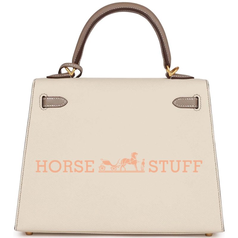 Hermès Kelly Sellier 25 Special Order HSS Craie / Gris Asphalt Epsom BGHW