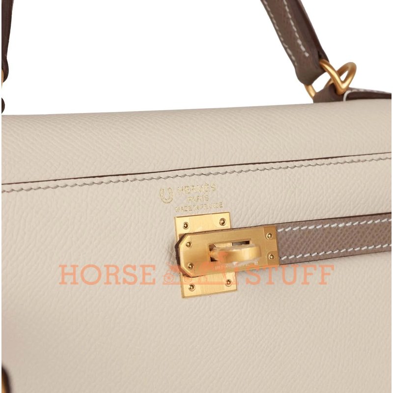 Hermès Kelly Sellier 25 Special Order HSS Craie / Gris Asphalt Epsom BGHW