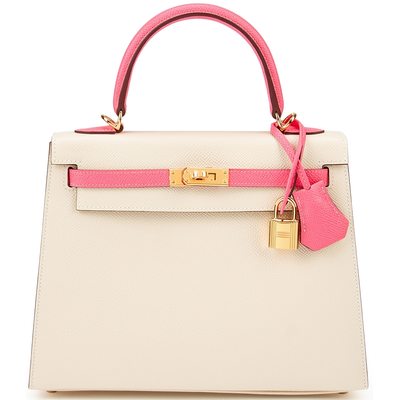 Hermès Kelly Sellier 25 Special Order HSS Craie / Rose Azalee Epsom GHW