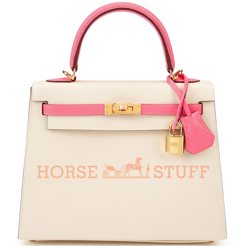 Hermès Kelly Sellier 25 Special Order HSS Craie / Rose Azalee Epsom GHW