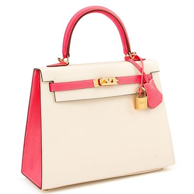 Hermès Kelly Sellier 25 Special Order HSS Craie / Rose Azalee Epsom GHW