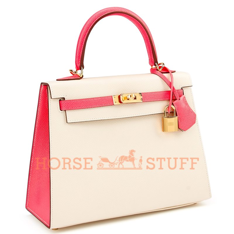 Hermès Kelly Sellier 25 Special Order HSS Craie / Rose Azalee Epsom GHW