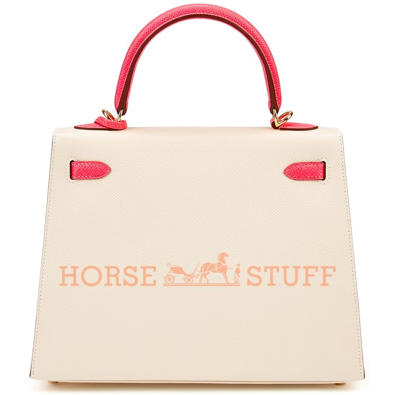 Hermès Kelly Sellier 25 Special Order HSS Craie / Rose Azalee Epsom GHW