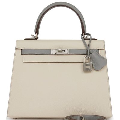 Hermès Kelly Sellier 25 Special Order HSS Craie / Gris Mouette Epsom BPHW