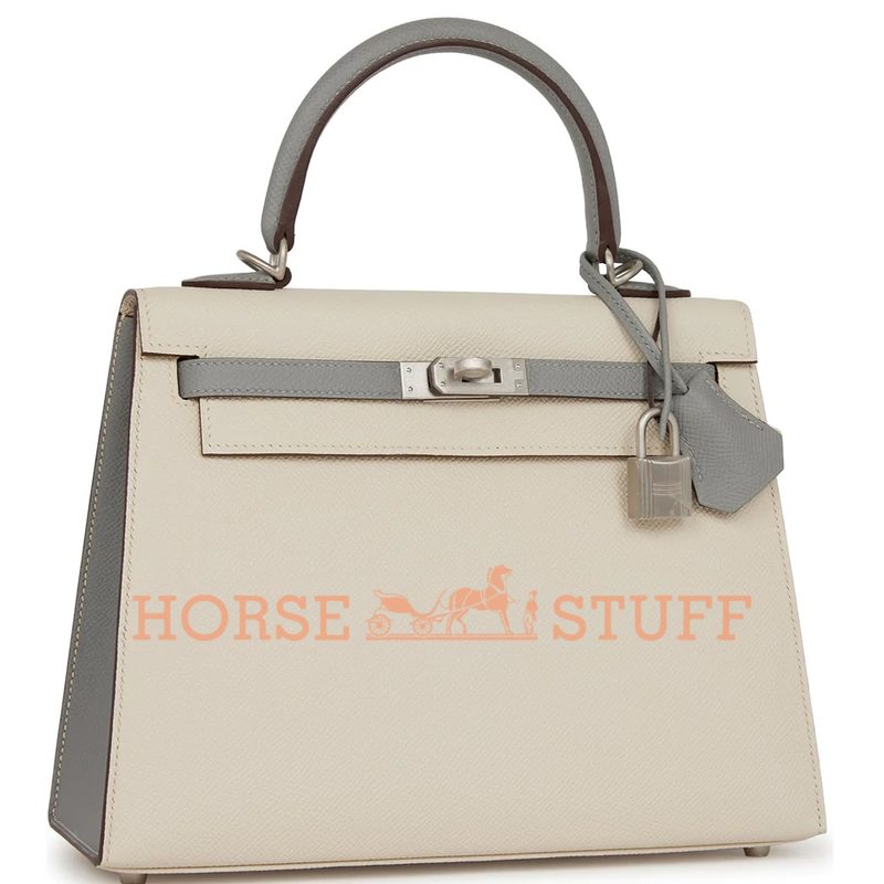 Hermès Kelly Sellier 25 Special Order HSS Craie / Gris Mouette Epsom BPHW