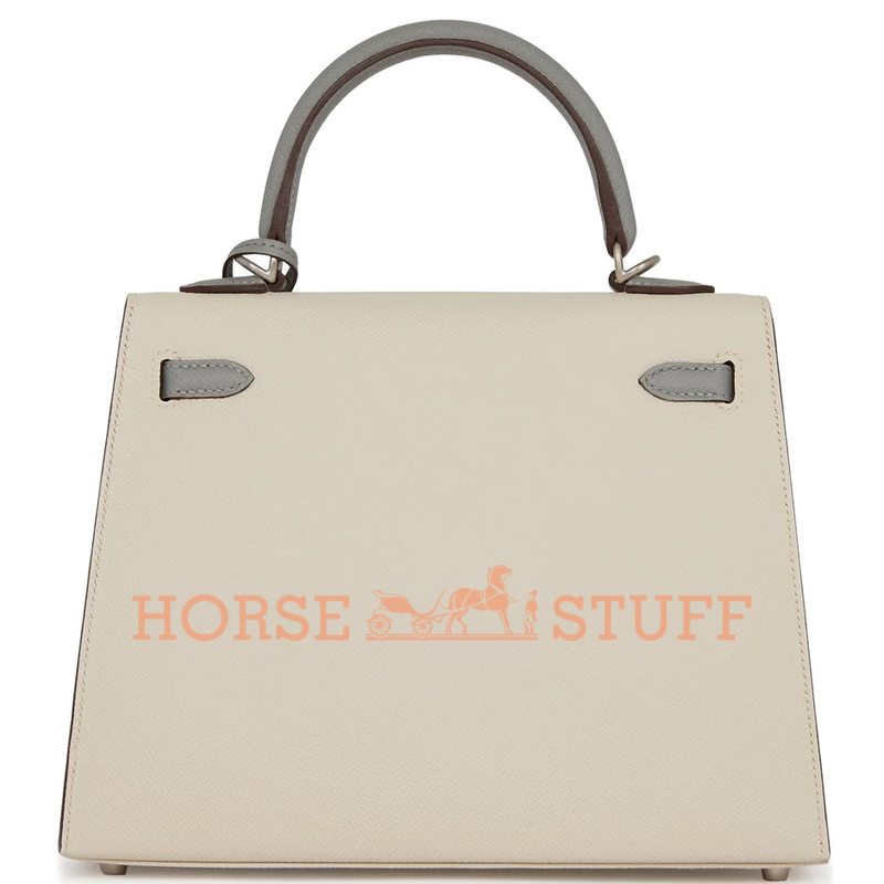 Hermès Kelly Sellier 25 Special Order HSS Craie / Gris Mouette Epsom BPHW