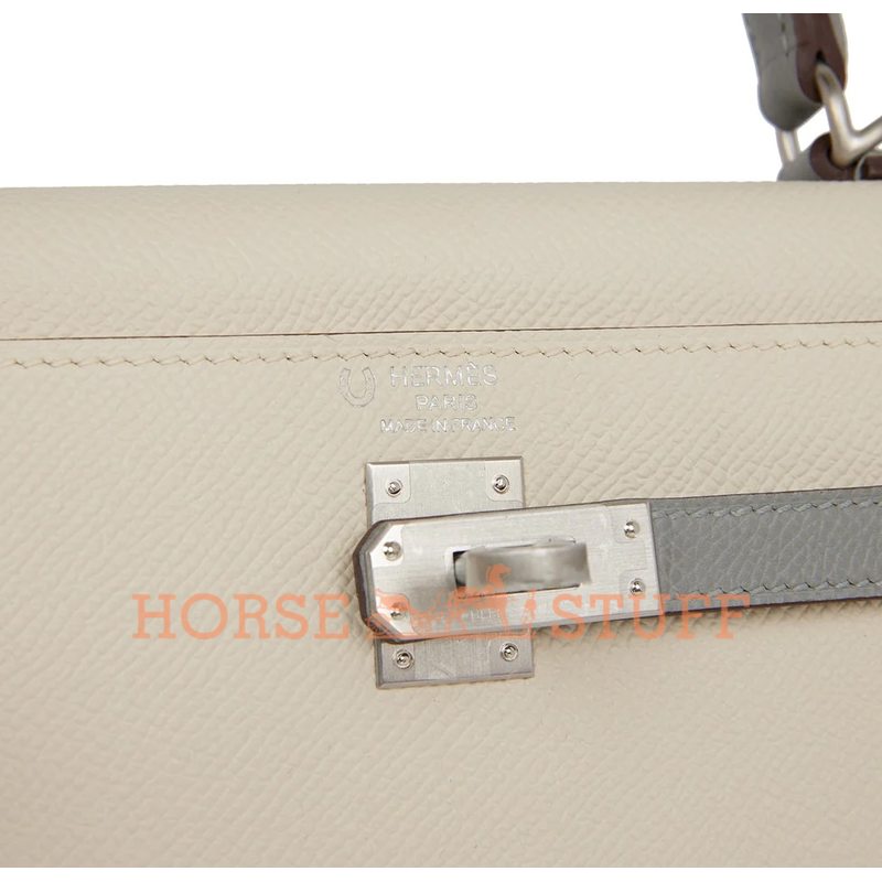 Hermès Kelly Sellier 25 Special Order HSS Craie / Gris Mouette Epsom BPHW