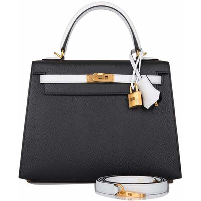 Hermès Kelly Sellier 25 Special Order HSS Black / White Epsom BGHW