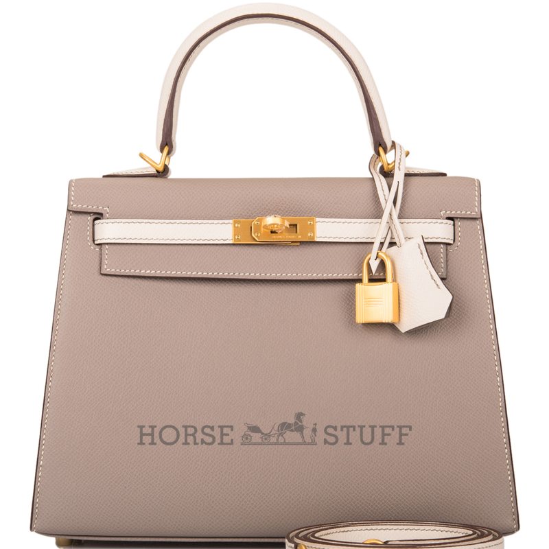 Hermès Kelly Sellier 25 Special Order HSS Gris Asphalt / Craie Epsom BGHW
