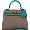 Hermès Kelly Sellier 25 Special Order HSS Etain / Blue Paon Epsom GHW