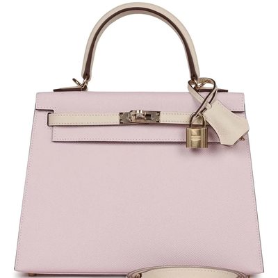 Hermès Kelly Sellier 25 Special Order HSS Mauve Pale / Craie Epsom GHW