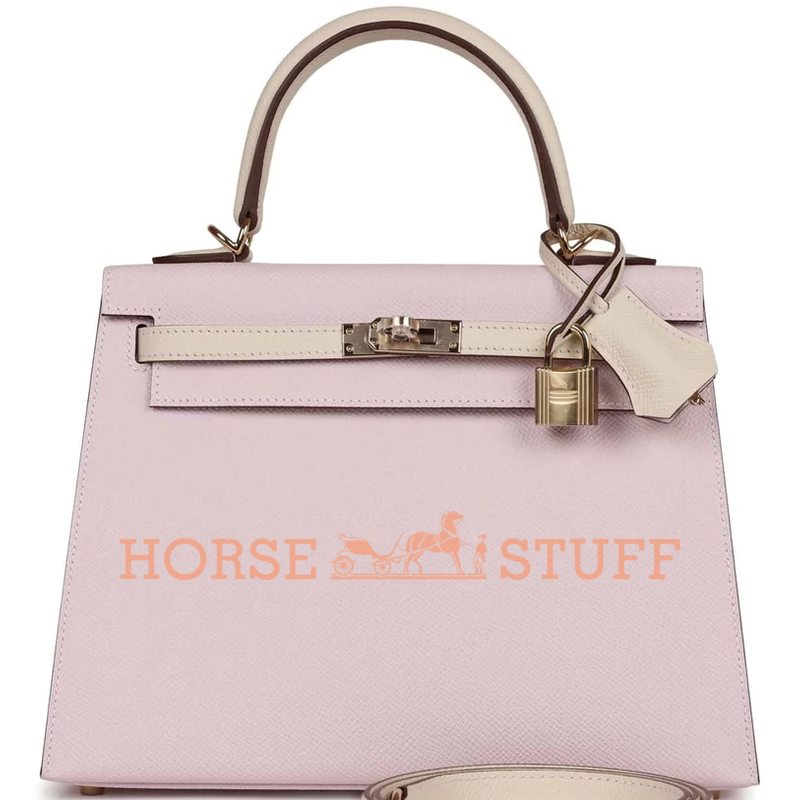 Hermès Kelly Sellier 25 Special Order HSS Mauve Pale / Craie Epsom GHW