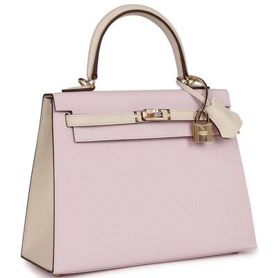 Hermès Kelly Sellier 25 Special Order HSS Mauve Pale / Craie Epsom GHW