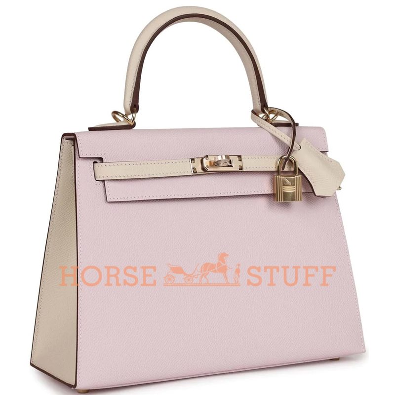 Hermès Kelly Sellier 25 Special Order HSS Mauve Pale / Craie Epsom GHW