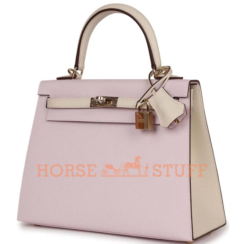 Hermès Kelly Sellier 25 Special Order HSS Mauve Pale / Craie Epsom GHW