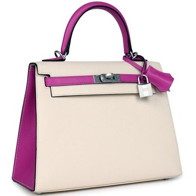 Hermès Kelly Sellier 25 Special Order HSS Nata / Rose Pourpre Epsom BPHW
