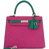 Hermès Kelly Sellier 25 Rose Scheherazade / Vert Emerald Ostrich BPHW