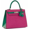 Hermès Kelly Sellier 25 Rose Scheherazade / Vert Emerald Ostrich BPHW