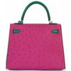 Hermès Kelly Sellier 25 Rose Scheherazade / Vert Emerald Ostrich BPHW