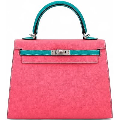 Hermes Kelly Sellier 25 Special Order HSS Rose Azalee / Blue Paon Epsom BPHW