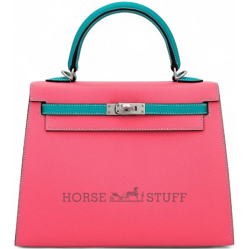 Hermes Kelly Sellier 25 Special Order HSS Rose Azalee / Blue Paon Epsom BPHW