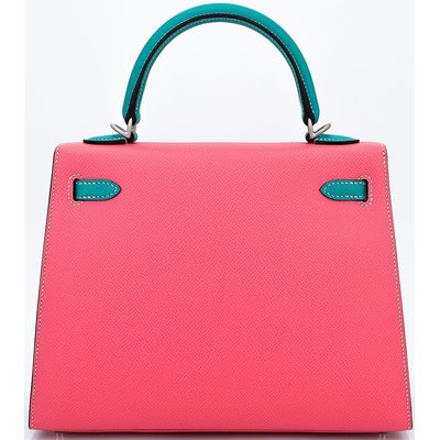 Hermes Kelly Sellier 25 Special Order HSS Rose Azalee / Blue Paon Epsom BPHW