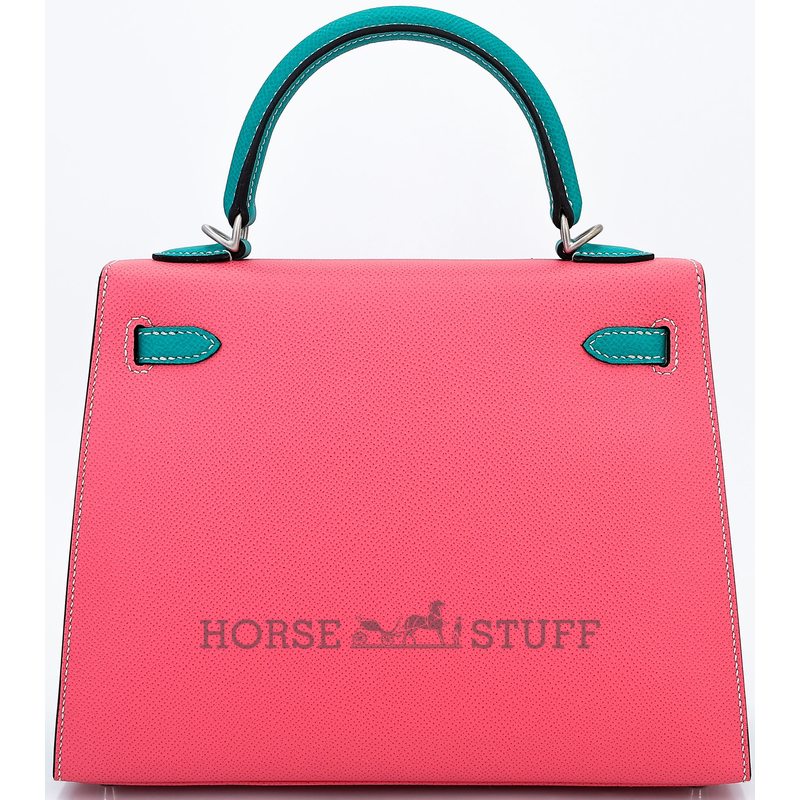 Hermes Kelly Sellier 25 Special Order HSS Rose Azalee / Blue Paon Epsom BPHW
