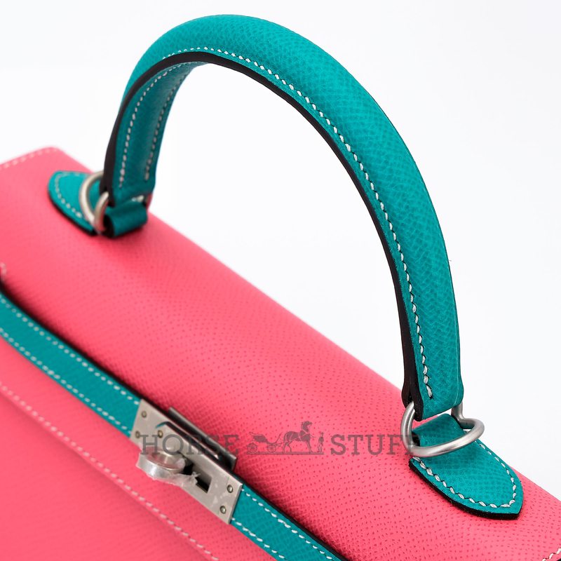 Hermes Kelly Sellier 25 Special Order HSS Rose Azalee / Blue Paon Epsom BPHW