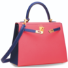 Hermès Kelly Sellier 25 Special Order HSS Rose Lipstick / Blue Electrique Epsom BGHW