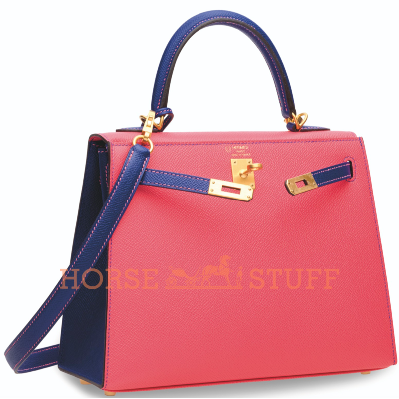 Hermès Kelly Sellier 25 Special Order HSS Rose Lipstick / Blue Electrique Epsom BGHW