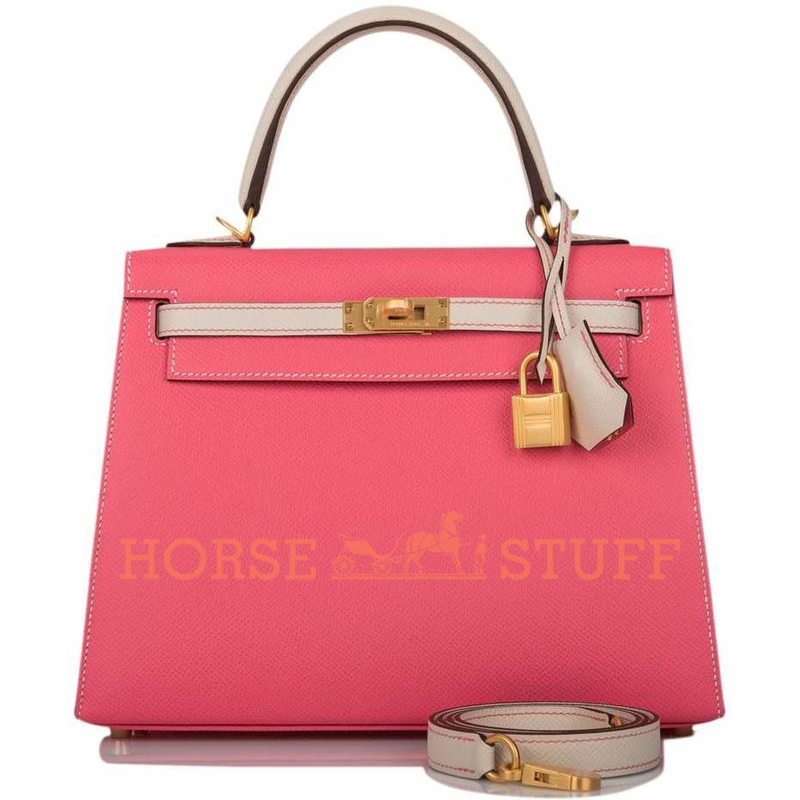 Hermès Kelly Sellier 25 Special Order HSS Rose Azalee / Craie Epsom BGHW