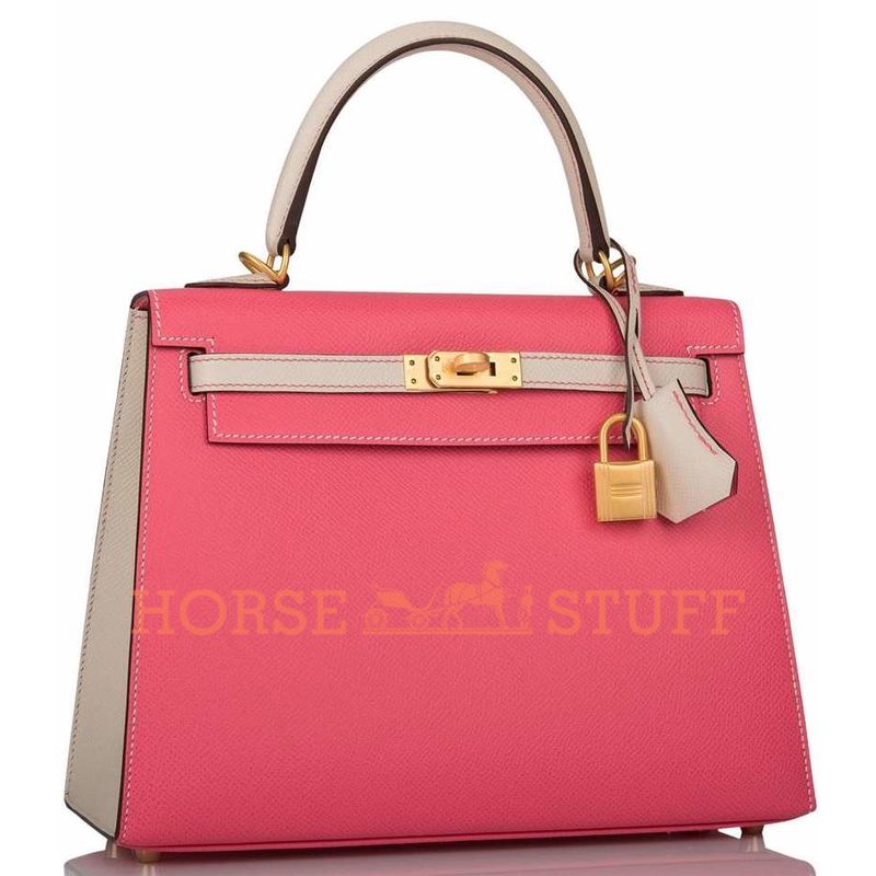 Hermès Kelly Sellier 25 Special Order HSS Rose Azalee / Craie Epsom BGHW