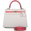 Hermès Kelly Sellier 25 Special Order HSS White / Rose Azalee Epsom Permabrass