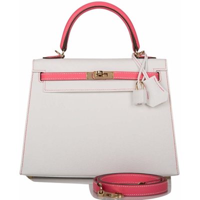 Hermès Kelly Sellier 25 Special Order HSS White / Rose Azalee Epsom Permabrass