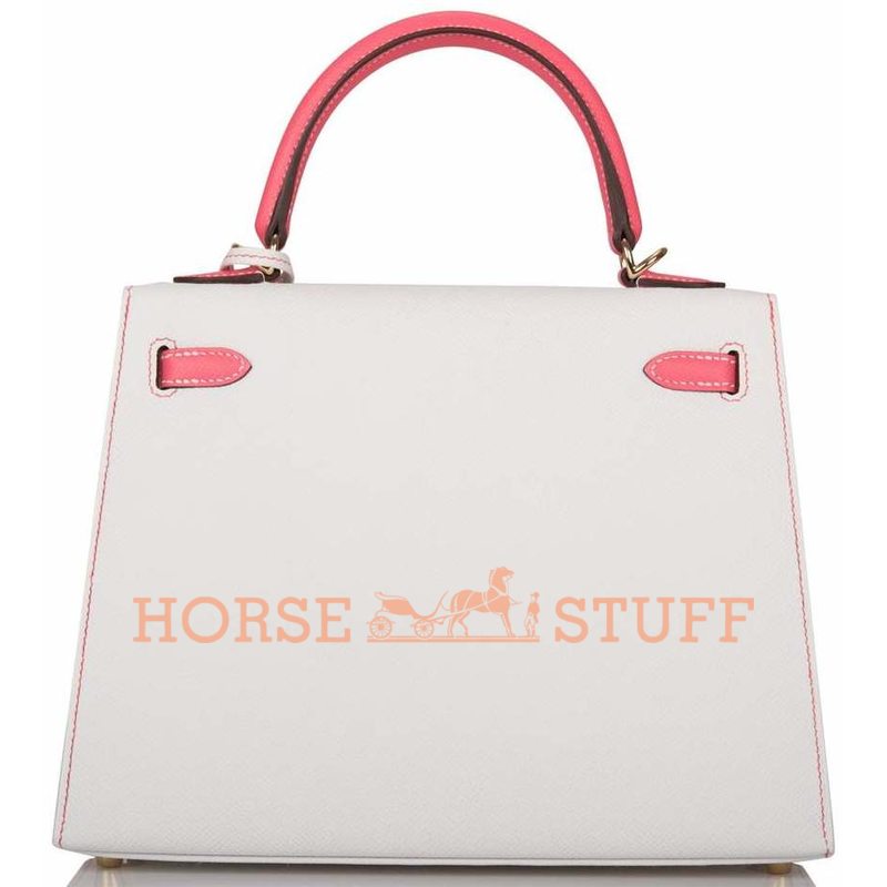 Hermès Kelly Sellier 25 Special Order HSS White / Rose Azalee Epsom Permabrass