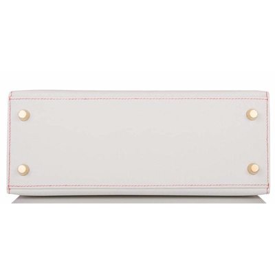 Hermès Kelly Sellier 25 Special Order HSS White / Rose Azalee Epsom Permabrass