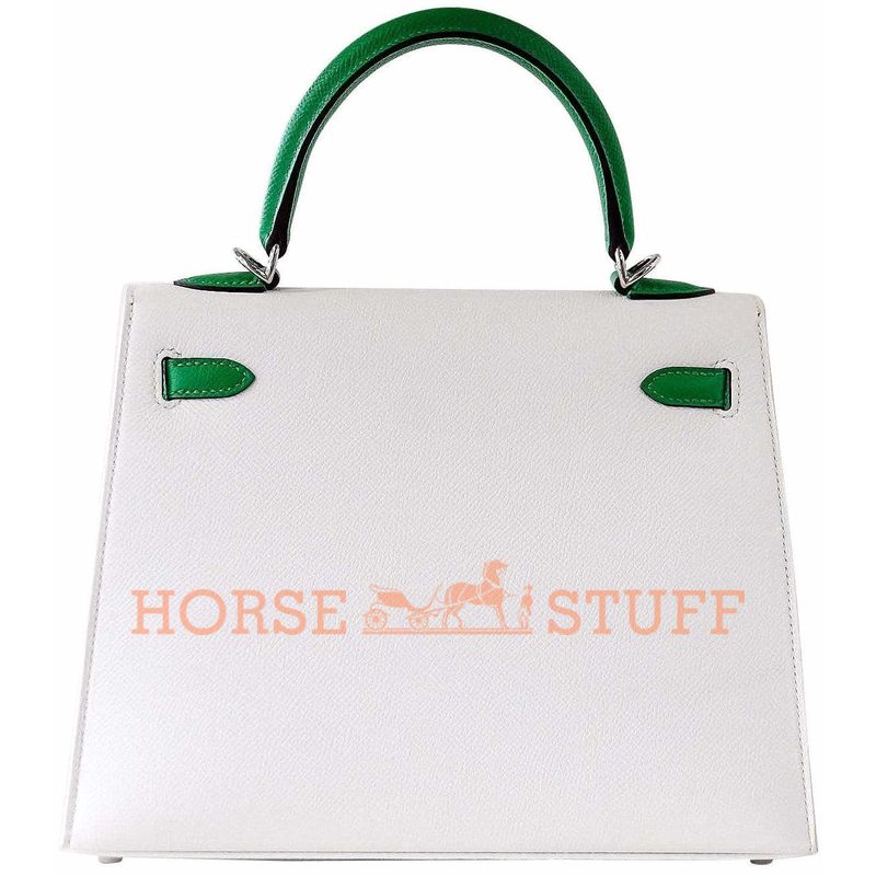 Hermès Kelly Sellier 25 Special Order HSS White / Bambou Epsom PHW