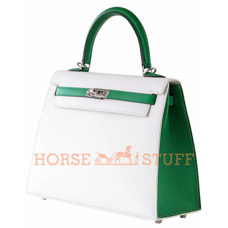 Hermès Kelly Sellier 25 Special Order HSS White / Bambou Epsom PHW