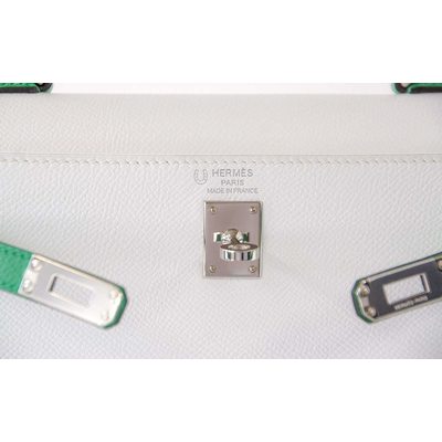 Hermès Kelly Sellier 25 Special Order HSS White / Bambou Epsom PHW