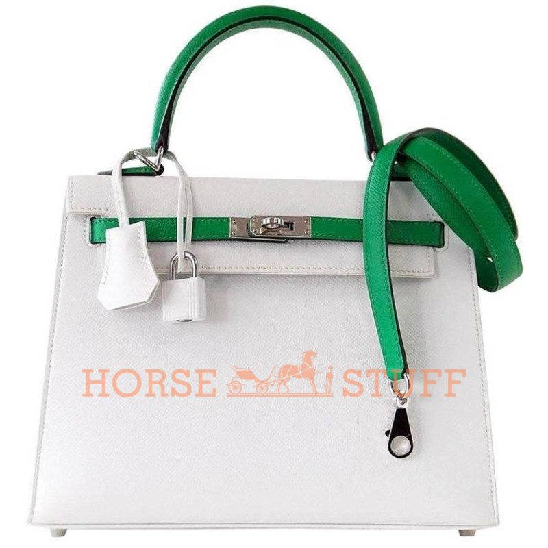 Hermès Kelly Sellier 25 Special Order HSS White / Bambou Epsom PHW