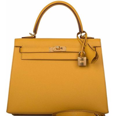 Hermès Kelly Sellier 25 Jaune Ambre Epsom GHW 